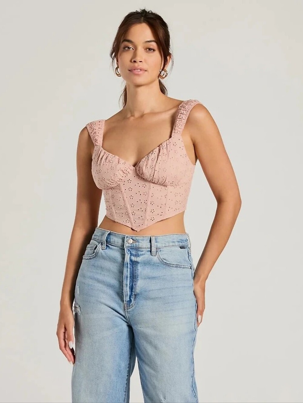 Windsor Pastel Pink Blush Eyelet Corset Crop Top